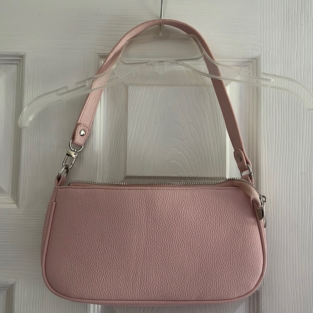 Baby Pink Faux Leather Baguette Shoulder Bag/Purse